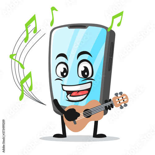 vector illustration of tablet character or mascot playing guitar