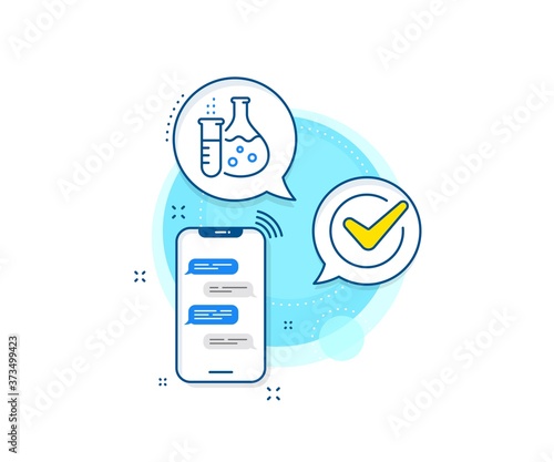 Laboratory tube sign. Phone messages complex icon. Chemistry flask line icon. Analysis lab symbol. Messenger chat screen banner. Chemistry flask sign. Vector