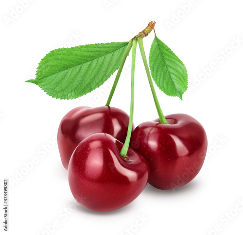red sweet cherry isolated on white background with clipping path and full depth of field