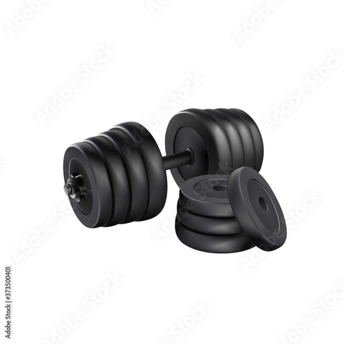 Dumbbell adjustable disc isolated vector. realistic fitness weight equipment. Scalable editable illustration. Gym and body building black weights exercise. graphic weight bar