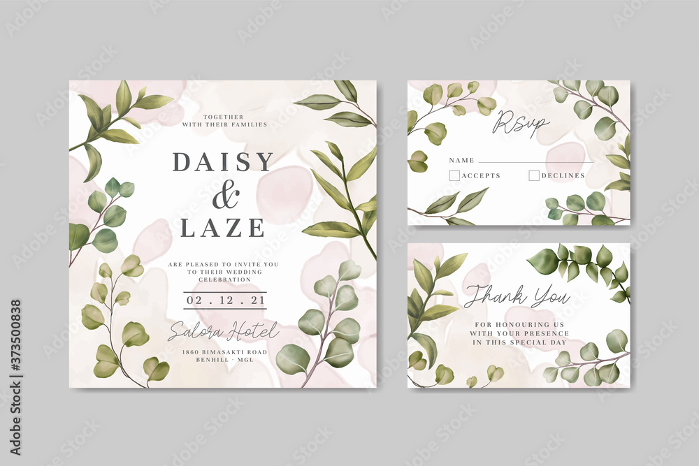 Elegant leaves of wedding invitation card set