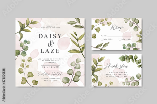 Elegant leaves of wedding invitation card set