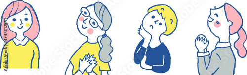上を向いている女性4人　上半身