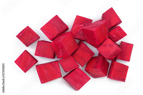 beetroot diced isolated on white background with clipping path and full depth of field. Top view. Flat lay