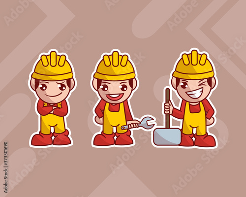 set of cute labour character with optional apprearance. premium kawaii vector
