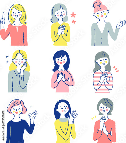笑顔の女性9人　上半身　セット