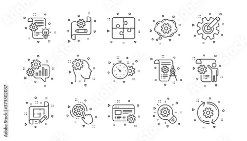 Puzzle, Dividers tool and Architect plan. Engineering line icons. Engineer linear icon set. Geometric elements. Quality signs set. Vector