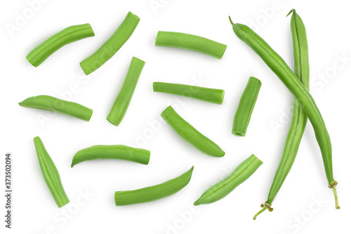Quadro su tela Green beans isolated on a white background with clipping path, Top view