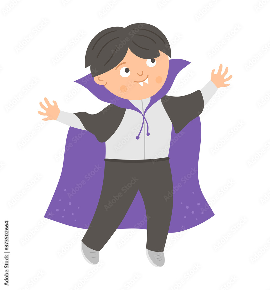 Boy dressed like a vampire. Cute vector Halloween kid character. Child in scary Dracula costume. Funny autumn all saints eve illustration. Samhain dress party design. . Boy dressed like a vampire. Cute vector Halloween kid character. Child in scary Dracula costume. Funny autumn all saints eve illustration. Samhain dress party design. .