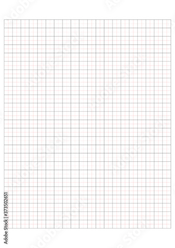Millimeter grid on A4 size page. Divided by red 5 and black 10 mm lines. Sheet of engineering graph paper. Vector illustration
