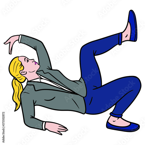 blonde businesswoman is trapped. isolated on white background.