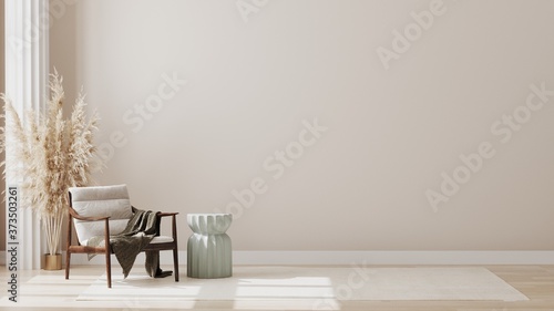 Minimalist modern living room interior background, living room mock up in scandinavian style, empty wall mockup, 3d rendering  photo
