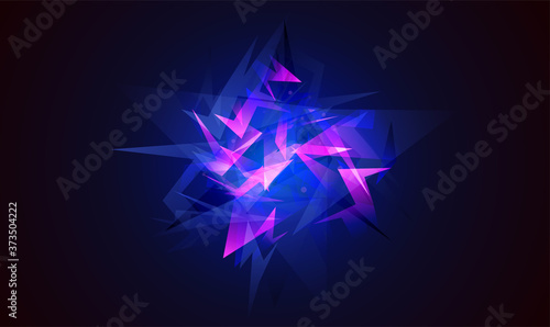 Vector abstract shapes explosion. Shards of broken glass. Glowing dynamic background for sport, music or computer gaming.