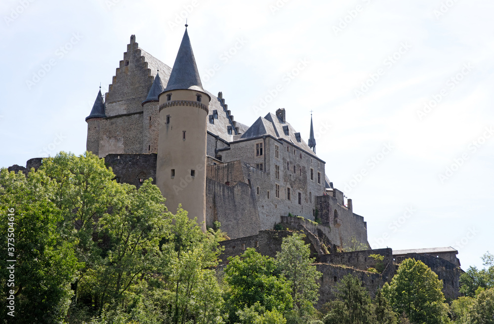 Vianden, Luxembourg on july 21, 2020: The old and restored Vianden castle