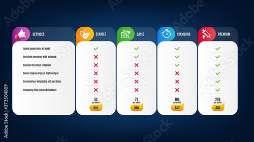 Organic product, Timer and Medical syringe icons simple set. Price list, pricing table. Decreasing graph sign. Leaves, Deadline management, Vaccination. Column chart. Science set. Vector