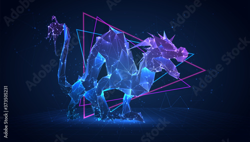 vector 3d asian dragon snake made of triangular polygons