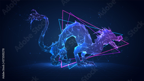vector 3d asian dragon snake made of triangular polygons