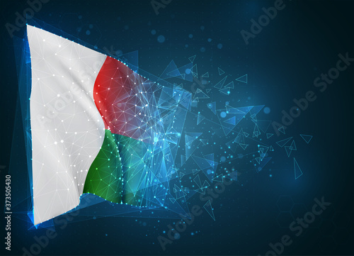 Madagascar   vector flag  virtual abstract 3D object from triangular polygons on a blue background