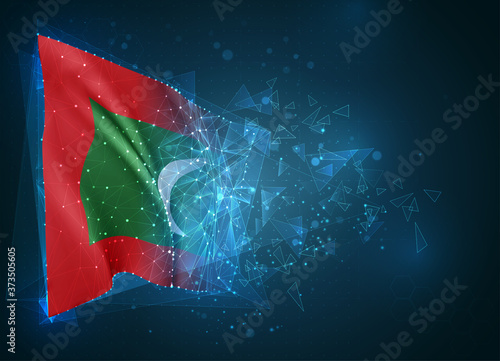 Maldives   vector flag  virtual abstract 3D object from triangular polygons on a blue background