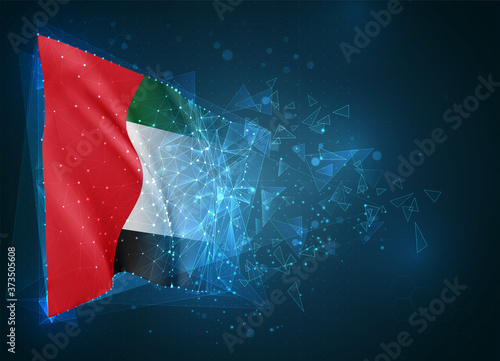 United Arab Emirates,  vector flag, virtual abstract 3D object from triangular polygons on a blue background