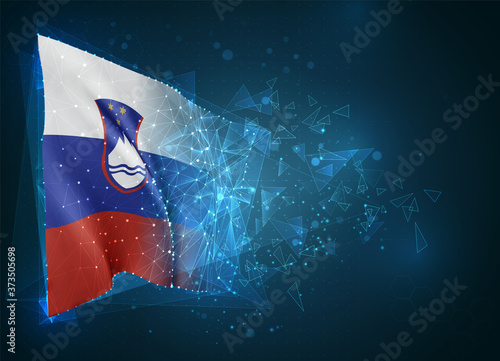 Slovenia   vector flag  virtual abstract 3D object from triangular polygons on a blue background