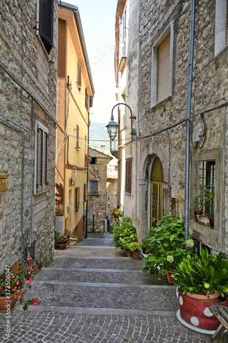 A narrow street among the old houses of Vallecorsa  a medieval village in the lazio region.