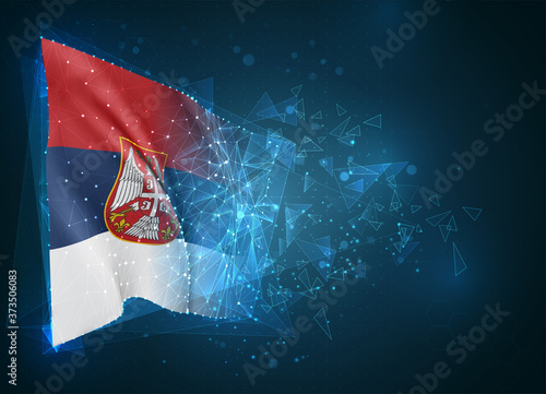 Serbia   vector flag  virtual abstract 3D object from triangular polygons on a blue background