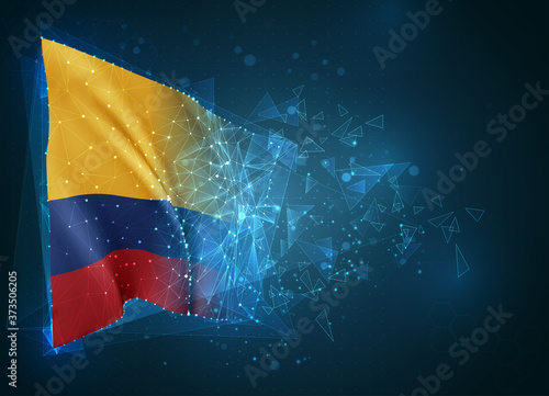 Colombia   vector flag  virtual abstract 3D object from triangular polygons on a blue background