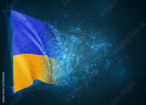 Ukraine,  vector flag, virtual abstract 3D object from triangular polygons on a blue background