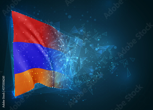 Armenia   vector flag  virtual abstract 3D object from triangular polygons on a blue background