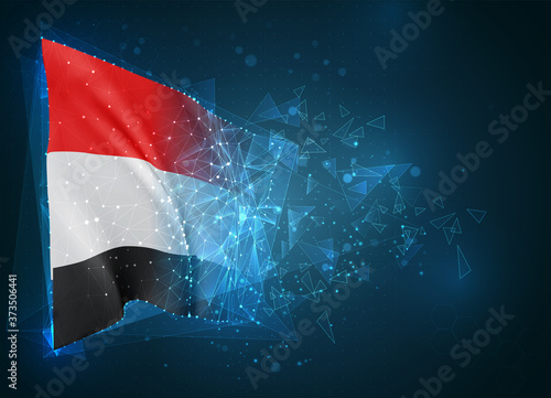 Yemen    vector flag  virtual abstract 3D object from triangular polygons on a blue background