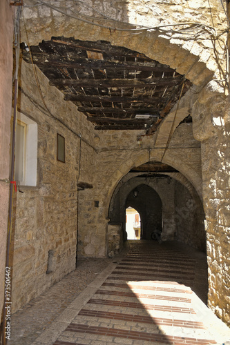 A narrow street among the old houses of Vallecorsa  a medieval village in the lazio region.