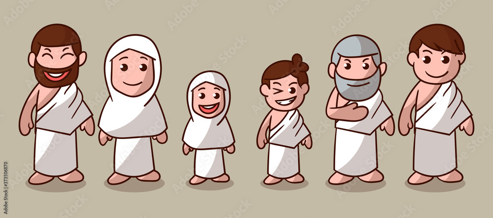 Fototapeta premium set of cute hajj character with optional apprearance. premium kawaii vector
