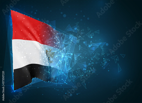 Egypt   vector flag  virtual abstract 3D object from triangular polygons on a blue background