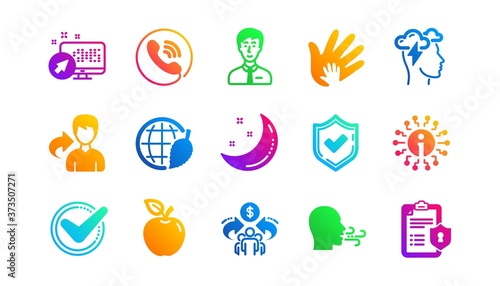 Privacy Policy, Social Responsibility. Check mark, Sharing economy and Mindfulness stress icons. Classic icon set. Gradient patterns. Quality signs set. Vector