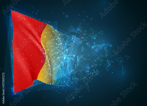 Guinea   vector flag  virtual abstract 3D object from triangular polygons on a blue background