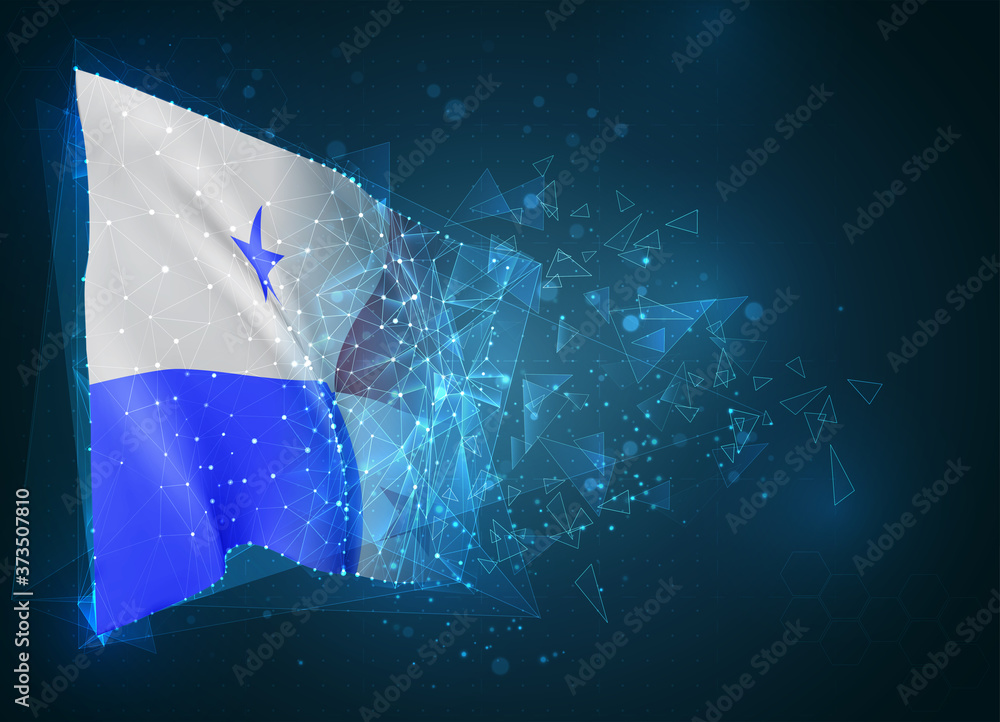 Panama,  vector flag, virtual abstract 3D object from triangular polygons on a blue background