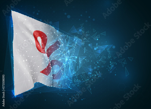  vector flag, virtual abstract 3D object from triangular polygons on a blue background