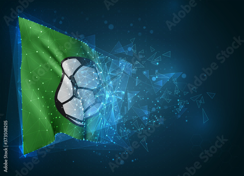  vector flag, virtual abstract 3D object from triangular polygons on a blue background