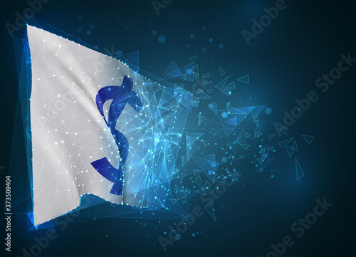  vector flag, virtual abstract 3D object from triangular polygons on a blue background