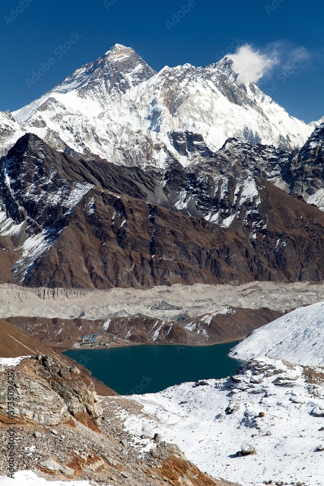 Everest, Lhotse, Ngozumba glacier and Gokyo Lake