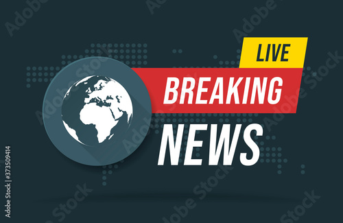 Live Breaking News headline in blue dotted world map background. Vector illustration