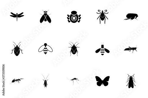 Insects black color set solid style image © Serhii