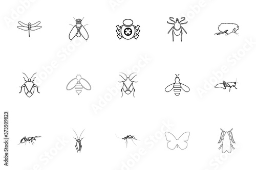 Insects black color set outline style image