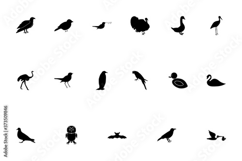 Birds black color set solid style image