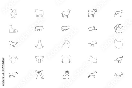 Pets farm animals black color set outline style image