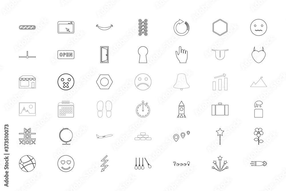 Web objects different black color set outline style image Web objects different black color set outline style image