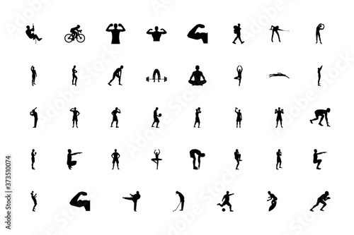Silhouette people man sport concept black color set solid style image