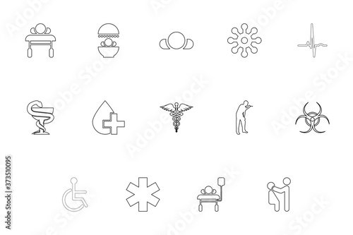 Medical symbol treatment concept outline black color set solid style image