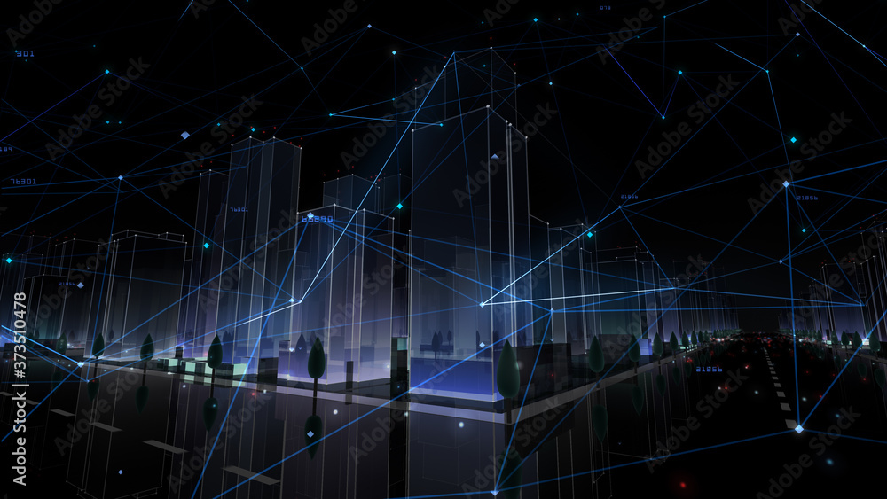 Digital City Network Building Technology Communication Data Business 3D illustration Background Digital City Network Building Technology Communication Data Business 3D illustration Background